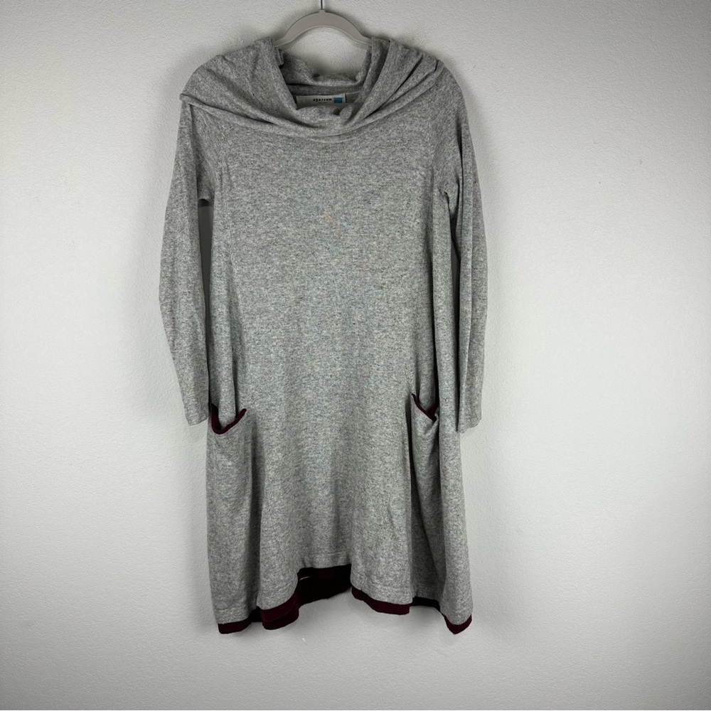 Sparrow Anthropologie Gray Red Cowl Neck Lambswool Cashmere Sweater Dress Small